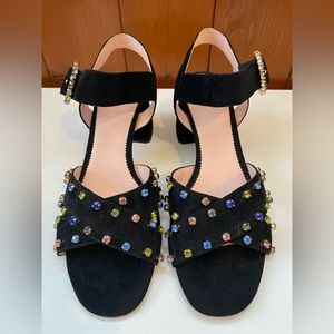 J CREW Women Size 11 Black Suede Penny Rhinestones Sandal New